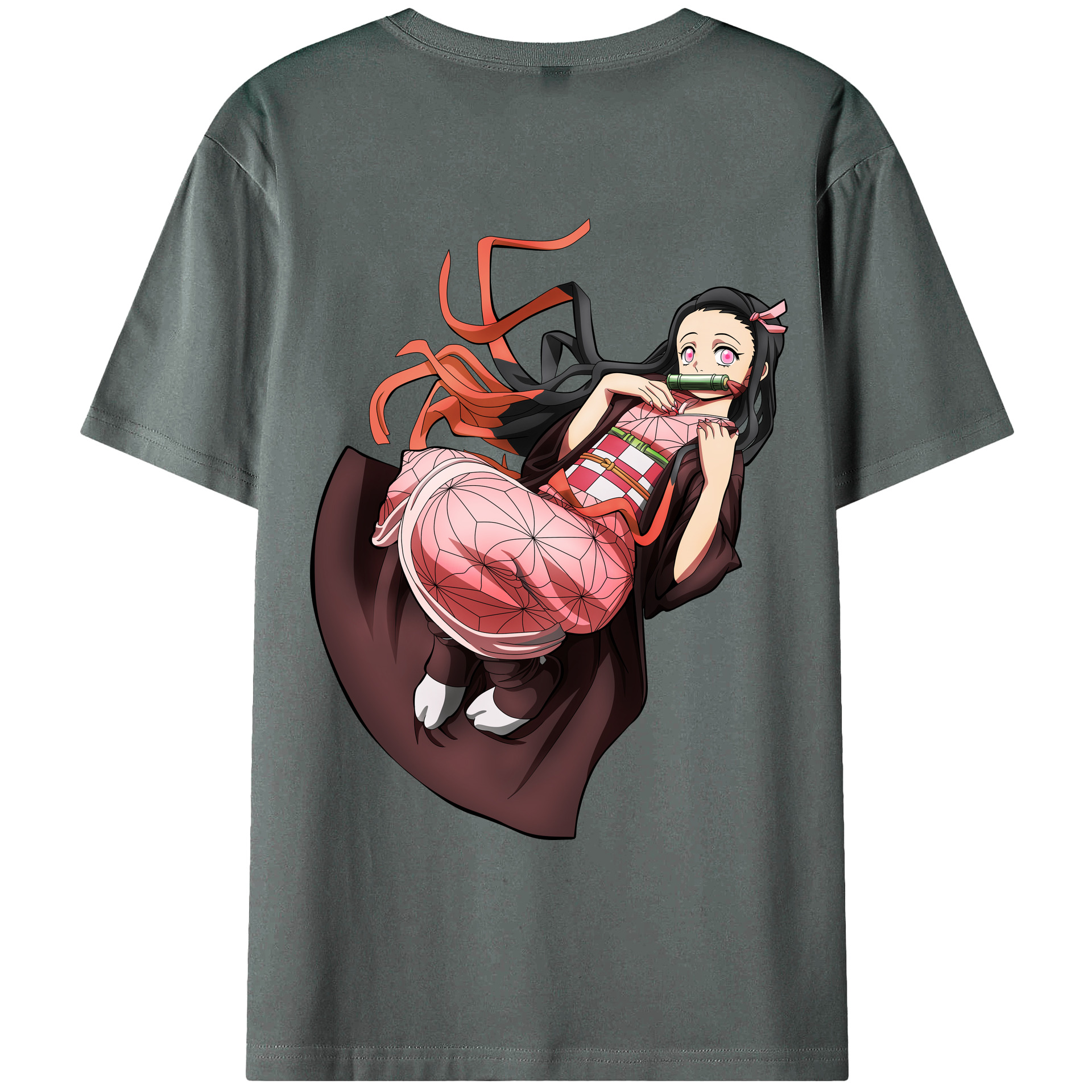 （画像用） 鬼滅の刃（きめつのやいば）竈門 禰󠄀豆子／かまど ねずこ Kamado Nezuko 綿100％ メンズ半袖Tシャツ（バックプリント） 通気性